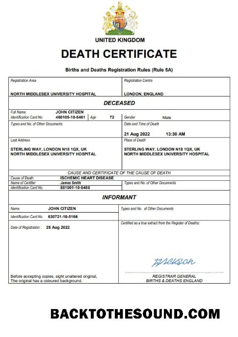 İndir Birleşik Krallık vital record ölüm Sertifika Word and PDF Örnek tasarım