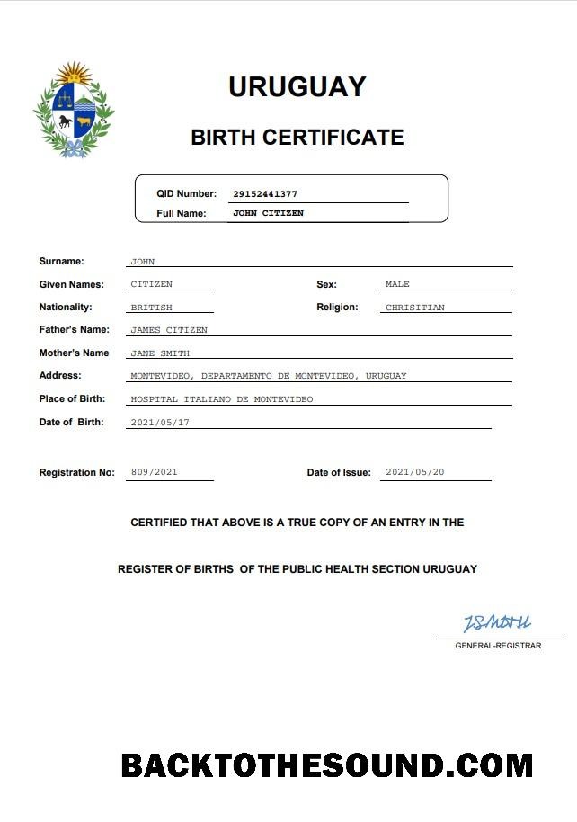 İndir Uruguay vital record doğum Sertifika Word and PDF Örnek tasarım