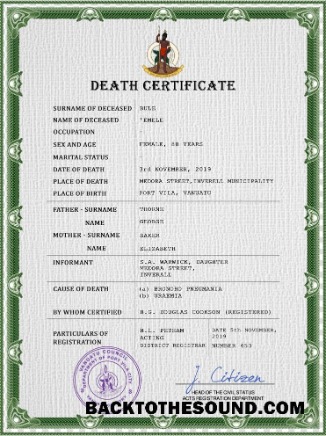 İndir Vanuatu vital record ölüm Sertifika PSD Örnek örnek
