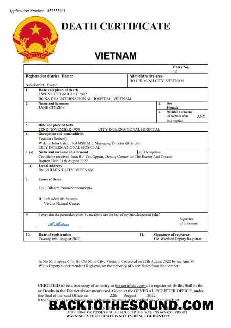 İndir Vietnam vital record ölüm Sertifika Word and PDF Örnek şablon