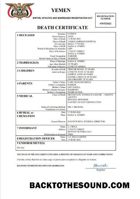 İndir Yemen ölüm Sertifika Word and PDF Örnek ön izleme