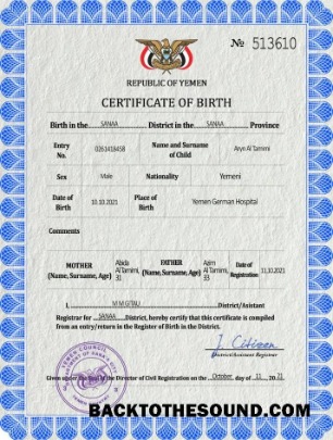 İndir Yemen vital record doğum Sertifika PSD Örnek şablon
