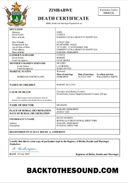 İndir Zimbabve vital record ölüm Sertifika Word and PDF Örnek örnek