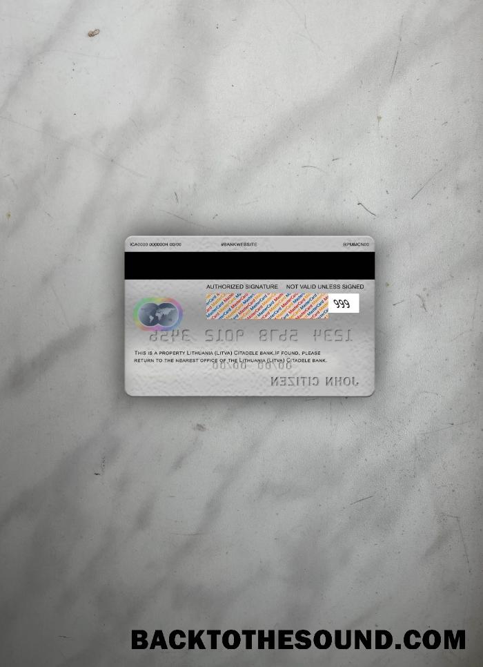 İndir Litvanya (Litva) Citadele Banka Mastercard foto-görünüm Arka Örnek tasarım