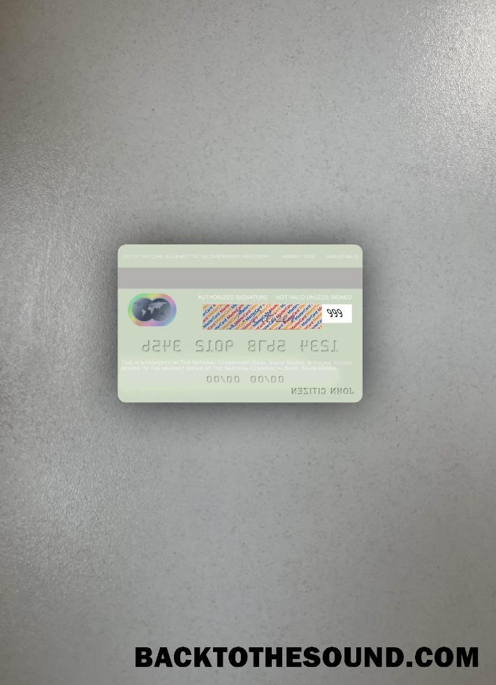 İndir Suudi Arabistan The ulusal ticari Banka Mastercard foto-görünüm Arka Örnek şablon