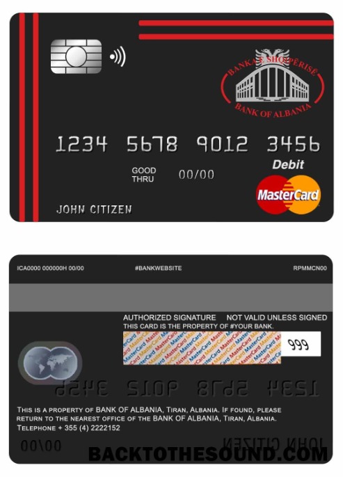 Λήψη Αλβανία Τράπεζα of Αλβανία Mastercard Χρέωση Κάρτα Δείγμα προσχέδιο