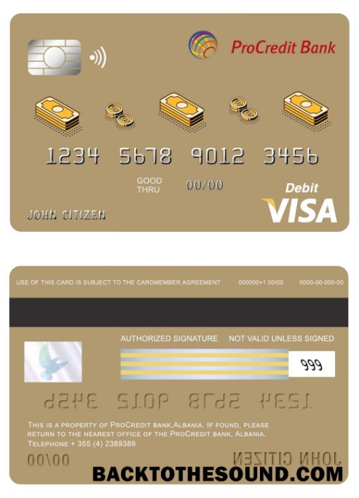 Λήψη Αλβανία Procredit Τράπεζα Βίζα Κάρτα Δείγμα προσχέδιο