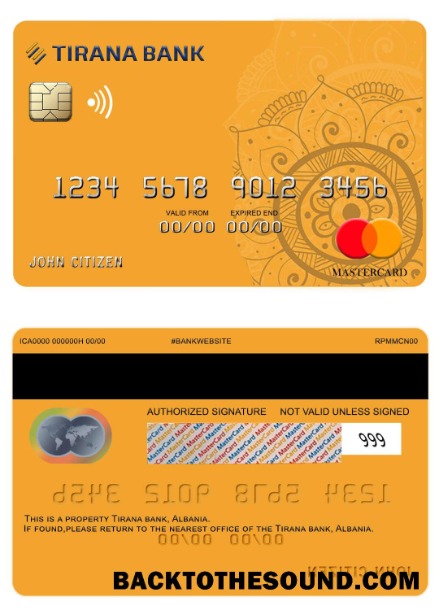 Λήψη Αλβανία Tirana Τράπεζα Mastercard Δείγμα σχεδιασμό