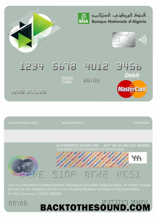 Λήψη Αλγερία Banque Nationale d’Algérie (BNA) Τράπεζα master Χρέωση Κάρτα Δείγμα δείγμα
