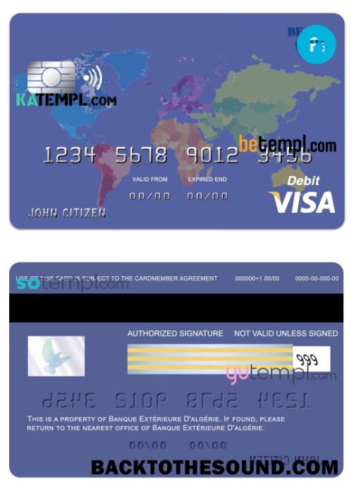 Λήψη Αλγερία banque extérieure Βίζα Κάρτα in PSD Μορφή, fully Επεξεργάσιμο Δείγμα πρότυπο