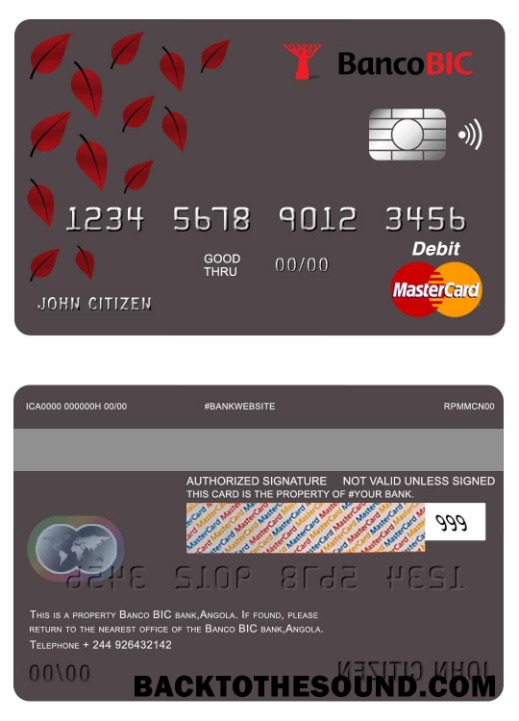 Λήψη Ανγκόλα Banco BIC Τράπεζα Mastercard Χρέωση Κάρτα Δείγμα προσχέδιο