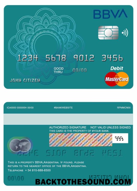 Λήψη Αργεντινή BBVA Τράπεζα Mastercard Χρέωση Δείγμα προεπισκόπηση