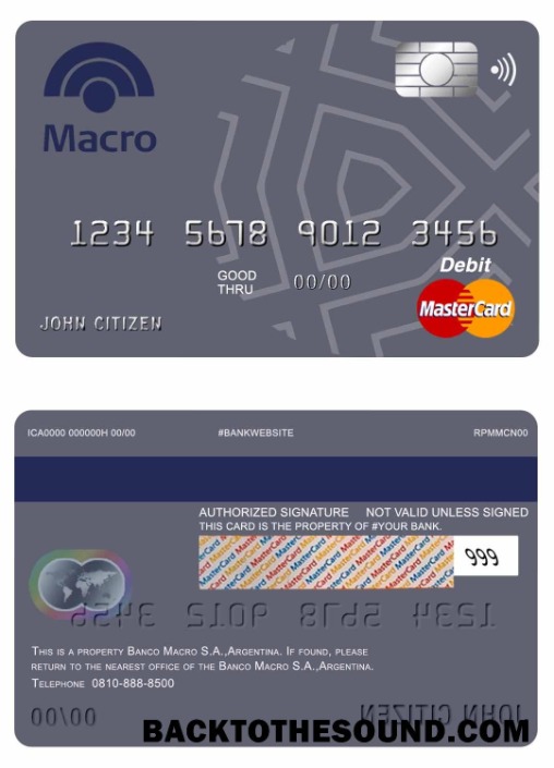 Λήψη Αργεντινή Banco Macro S.A. Τράπεζα Mastercard Χρέωση Κάρτα Δείγμα πρότυπο