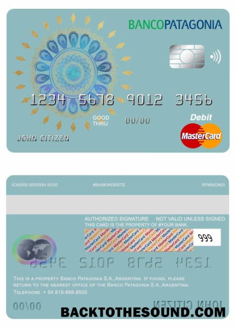 Λήψη Αργεντινή Banco Patagonia S.A. Τράπεζα Mastercard Χρέωση Κάρτα Δείγμα πρότυπο