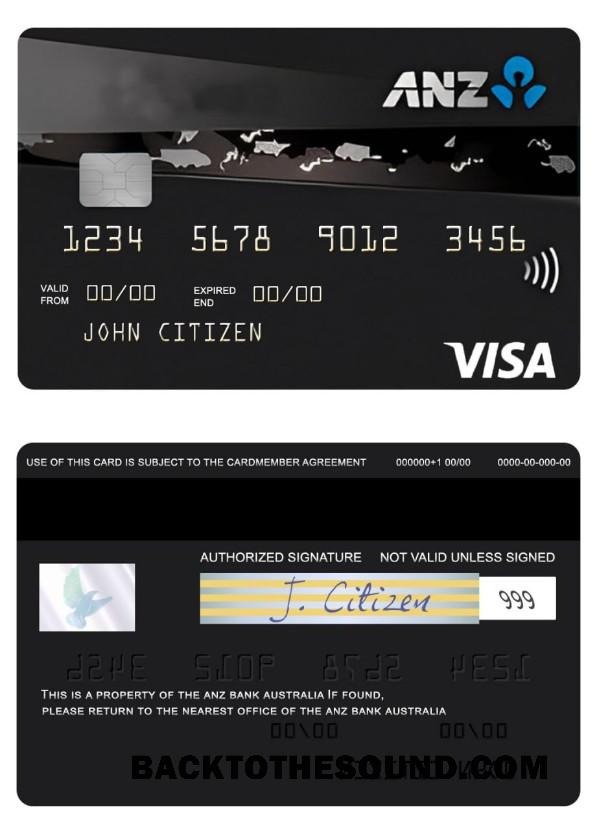 Λήψη Αυστραλία ANZ Rewards Black Πίστωση Βίζα Κάρτα Δείγμα πρότυπο