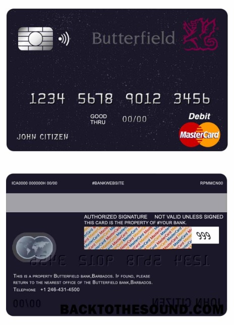 Λήψη Μπαρμπάντος Butterfield Τράπεζα Mastercard Χρέωση Κάρτα Δείγμα προεπισκόπηση