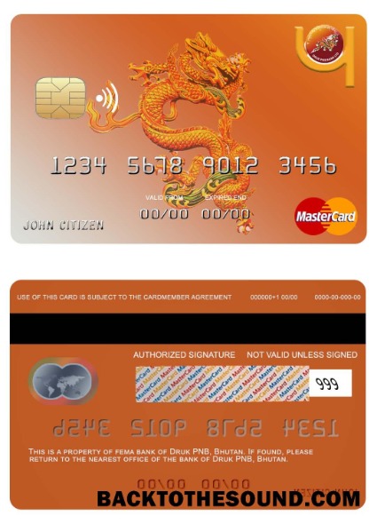 Λήψη Μπουτάν Druk PNB Τράπεζα Mastercard Δείγμα πρότυπο