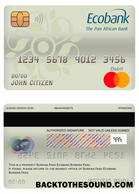 Λήψη Μπουρκίνα Φάσο Ecobank Τράπεζα Mastercard Χρέωση Κάρτα Δείγμα προεπισκόπηση