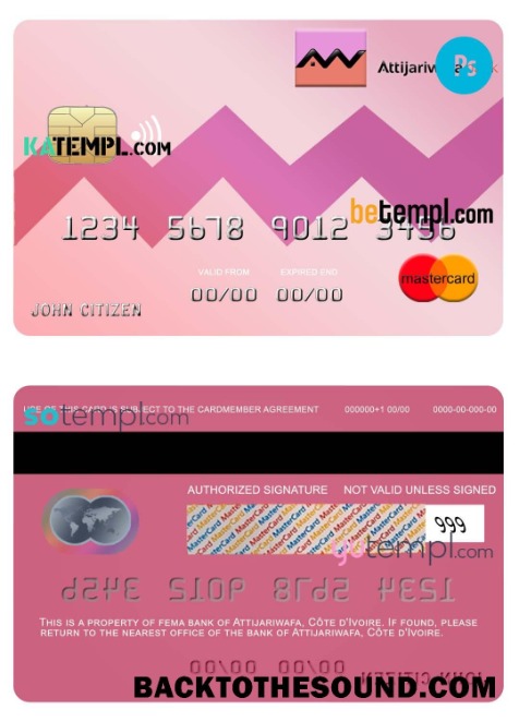 Λήψη Côte d’Ivoire Attijariwafa Τράπεζα Mastercard Πίστωση Κάρτα in PSD Μορφή, fully Επεξεργάσιμο Δείγμα πρότυπο