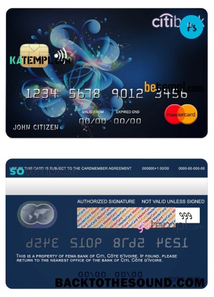 Λήψη Côte d’Ivoire Citi Τράπεζα Mastercard Πίστωση Κάρτα in PSD Μορφή, fully Επεξεργάσιμο Δείγμα προσχέδιο