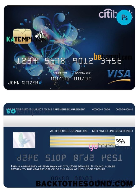 Λήψη Côte d’Ivoire Citi Τράπεζα Βίζα Πίστωση Κάρτα in PSD Μορφή, fully Επεξεργάσιμο Δείγμα προεπισκόπηση