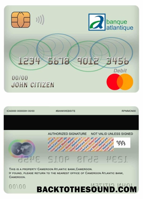 Λήψη Καμερούν Atlantic Τράπεζα Mastercard Χρέωση Κάρτα Δείγμα πρότυπο