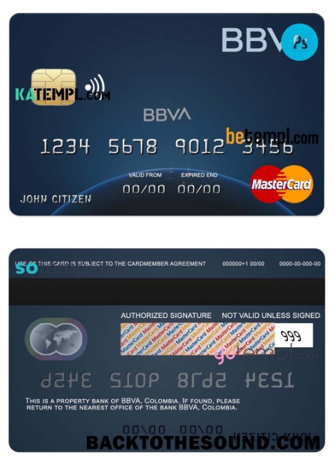 Λήψη Κολομβία BBVA Τράπεζα Mastercard Πίστωση Κάρτα in PSD Μορφή, fully Επεξεργάσιμο Δείγμα δείγμα