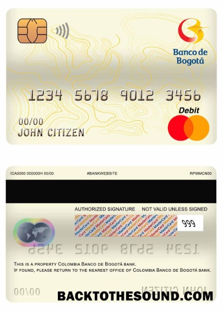 Λήψη Κολομβία Banco de Bogotá Τράπεζα master Χρέωση Κάρτα Δείγμα πρότυπο