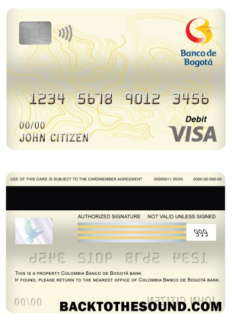 Λήψη Κολομβία Banco de Bogotá Τράπεζα Βίζα Κάρτα Δείγμα πρότυπο