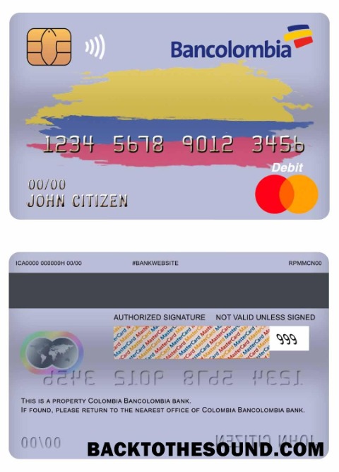 Λήψη Κολομβία Bancolombia Τράπεζα master Χρέωση Κάρτα Δείγμα προεπισκόπηση