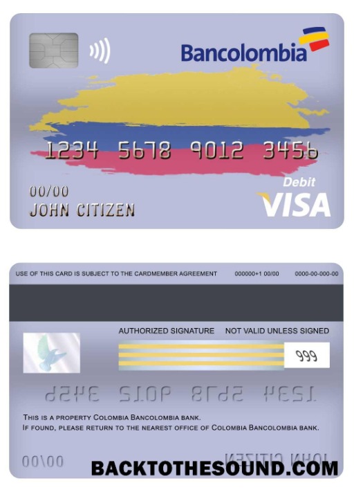 Λήψη Κολομβία Bancolombia Τράπεζα Βίζα Χρέωση Κάρτα Δείγμα πρότυπο