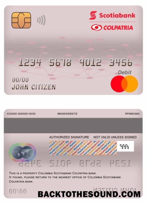 Λήψη Κολομβία Scotiabank Colpatria Τράπεζα master Χρέωση Κάρτα Δείγμα σχεδιασμό