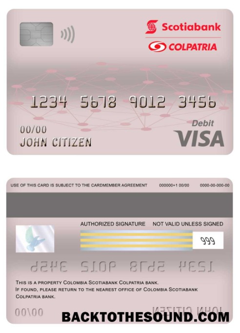 Λήψη Κολομβία Scotiabank Colpatria Τράπεζα Βίζα Χρέωση Κάρτα Δείγμα πρότυπο