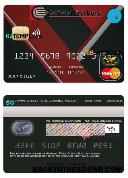Λήψη Κονγκό Afriland First Τράπεζα Mastercard Πίστωση Κάρτα in PSD Μορφή, fully Επεξεργάσιμο Δείγμα πρότυπο