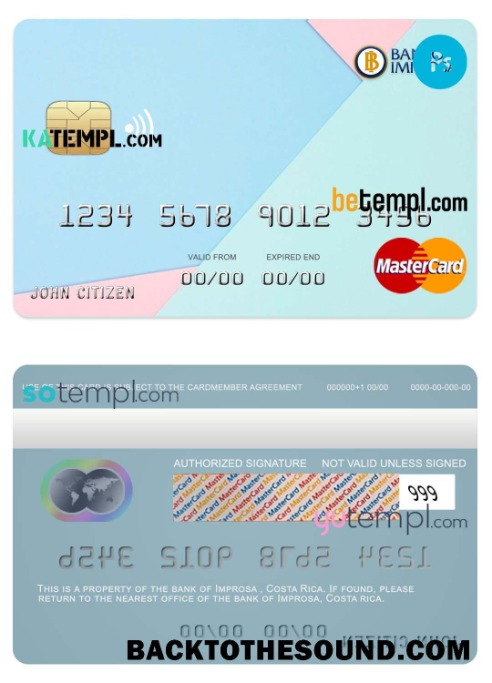 Λήψη Κόστα Ρίκα Improsa Τράπεζα Mastercard Πίστωση Κάρτα in PSD Μορφή, fully Επεξεργάσιμο Δείγμα σχεδιασμό