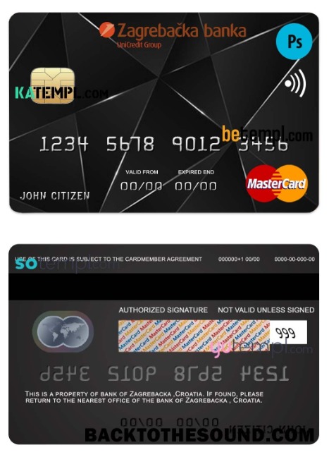 Λήψη Κροατία Zagrebacka Τράπεζα Mastercard Πίστωση Κάρτα in PSD Μορφή, fully Επεξεργάσιμο Δείγμα προεπισκόπηση