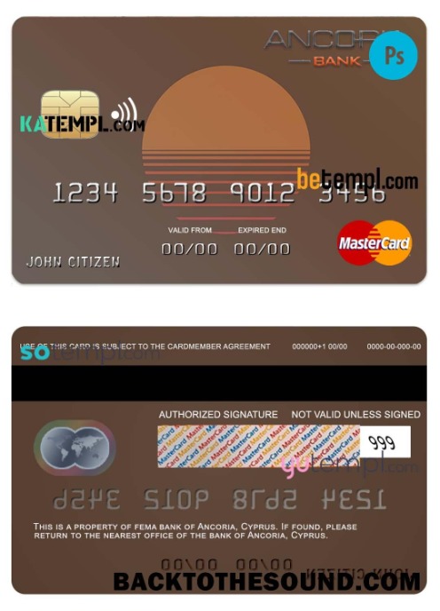 Λήψη Κύπρος Ancoria Τράπεζα Mastercard in PSD Μορφή, fully Επεξεργάσιμο Δείγμα πρότυπο