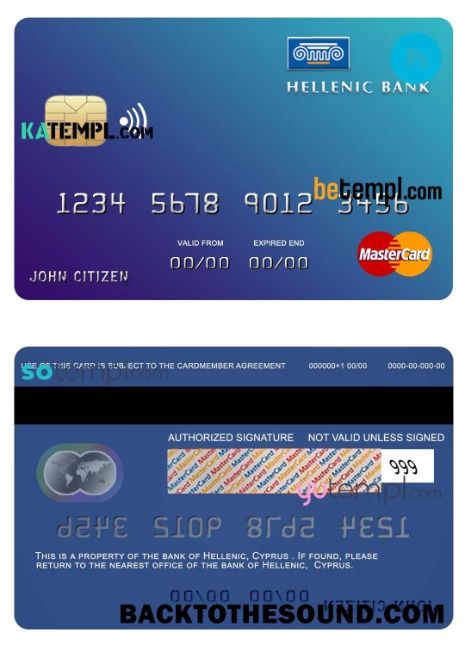 Λήψη Κύπρος Hellenic Τράπεζα Mastercard Πίστωση Κάρτα in PSD Μορφή, fully Επεξεργάσιμο Δείγμα προσχέδιο