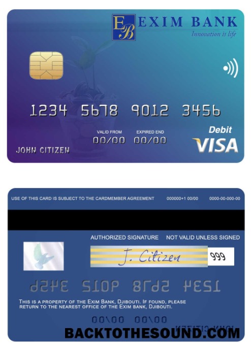 Λήψη Τζιμπουτί Exim Τράπεζα Βίζα Χρέωση Κάρτα Δείγμα προσχέδιο
