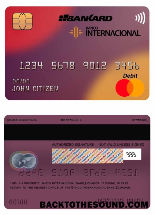 Λήψη Ισημερινός Banco Internacional Τράπεζα Mastercard Οθόνη Δείγμα δείγμα