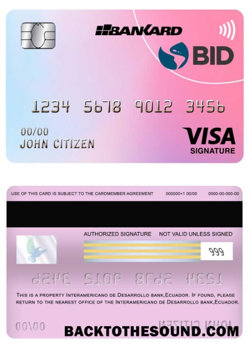 Λήψη Ισημερινός Interamericano de Desarrollo (BID) Τράπεζα Βίζα Υπογραφή Κάρτα Δείγμα προσχέδιο