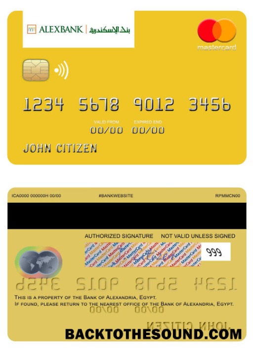 Λήψη Αίγυπτος Τράπεζα of Alexandria Mastercard Δείγμα προσχέδιο