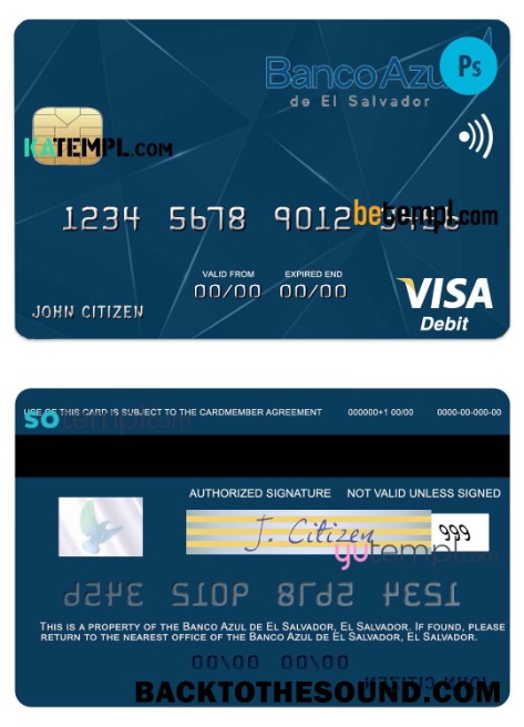 Λήψη Ελ Σαλβαδόρ Banco Azul de Ελ Σαλβαδόρ Βίζα Χρέωση Κάρτα in PSD Μορφή Δείγμα σχεδιασμό