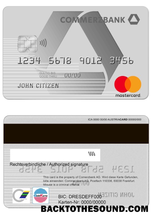 Λήψη Γερμανία Commerzbank Πίστωση Κάρτα Δείγμα δείγμα