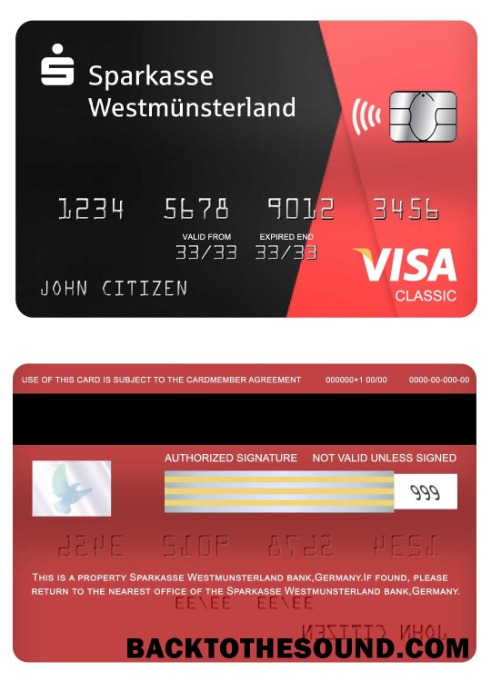 Λήψη Γερμανία Sparkasse Westmunsterland Τράπεζα Βίζα classic Κάρτα Δείγμα προσχέδιο