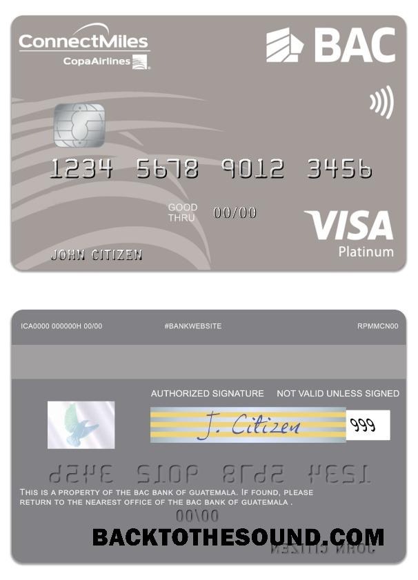 Λήψη Γουατεμάλα BAC Τράπεζα Βίζα platinum Κάρτα Δείγμα προεπισκόπηση