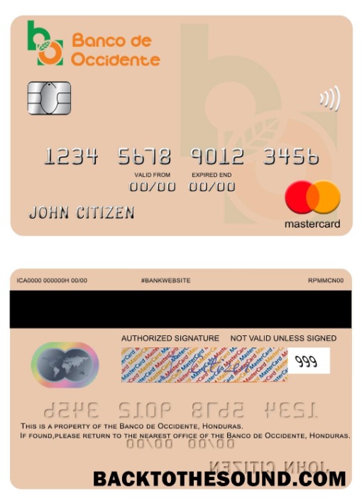 Λήψη Ονδούρα Banco de Occidente Mastercard Δείγμα πρότυπο