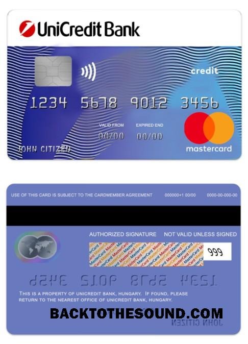 Λήψη Ουγγαρία UniCredit Τράπεζα μπλε Πίστωση Mastercard Δείγμα προεπισκόπηση