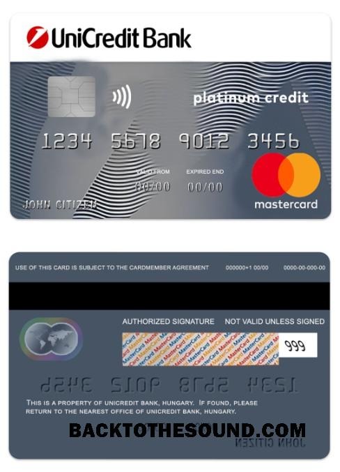 Λήψη Ουγγαρία UniCredit Τράπεζα platinum Πίστωση Mastercard Δείγμα προσχέδιο