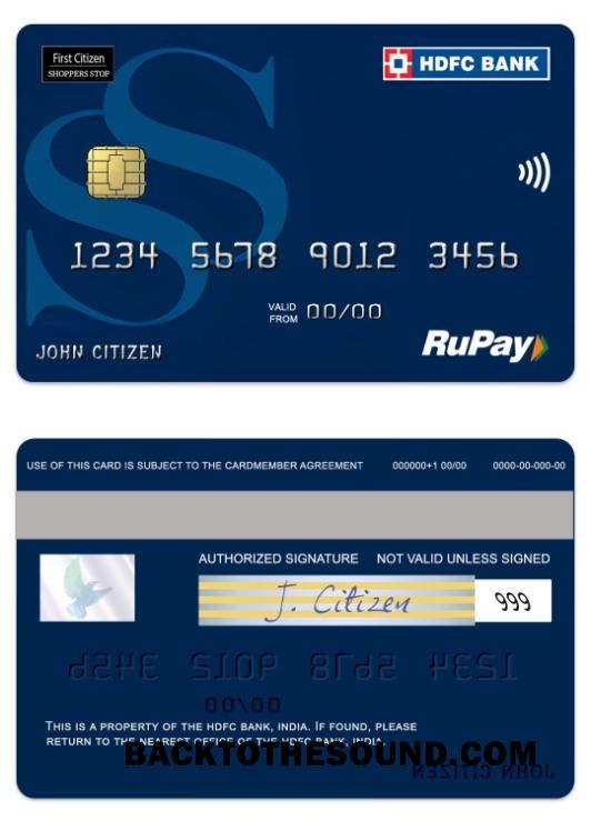 Λήψη Ινδία HDFC Τράπεζα RuPay Shoppers Stop Πίστωση Κάρτα Δείγμα πρότυπο